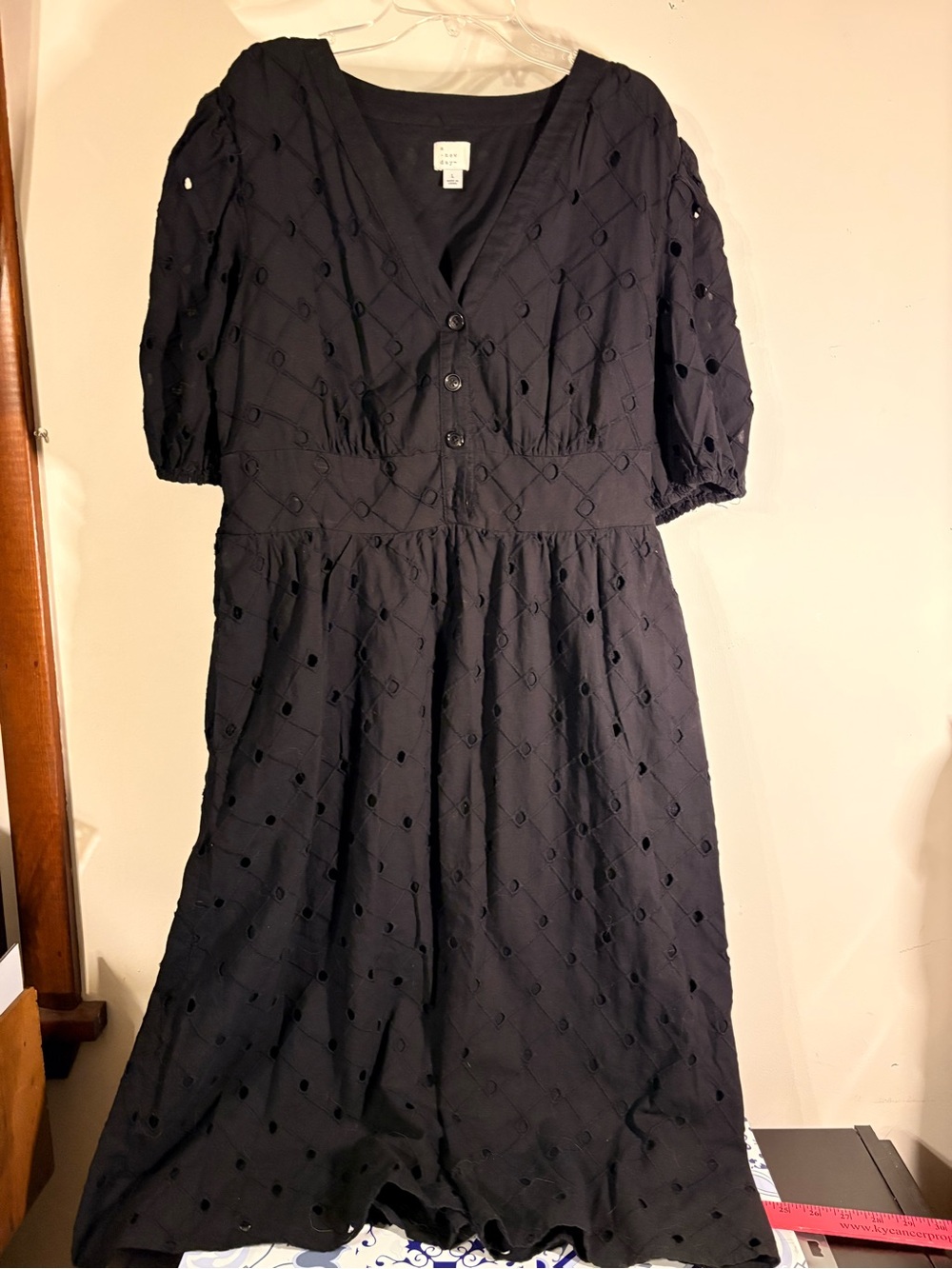 a new day Black Eyelet V-Neck Midi Dress